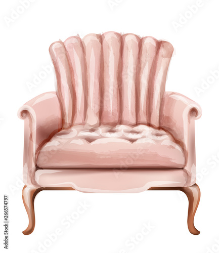 Vintage retro armchair Vector watercolor. Modern style furniture. Old effect designs