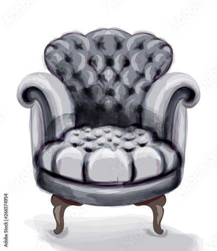 Vintage retro armchair Vector watercolor. Modern style furniture. Old effect designs
