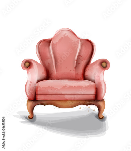 Vintage retro armchair Vector watercolor. Modern style furniture. Old effect designs