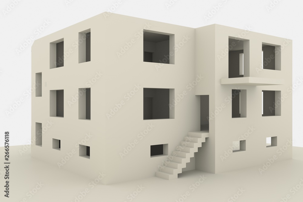 Naklejka premium 3d model of multi-storey new family house on white background