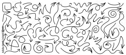 Arrows vector set isolated on white background. Design grunge sketch handmade. Abstract concept graphic element for computer games.