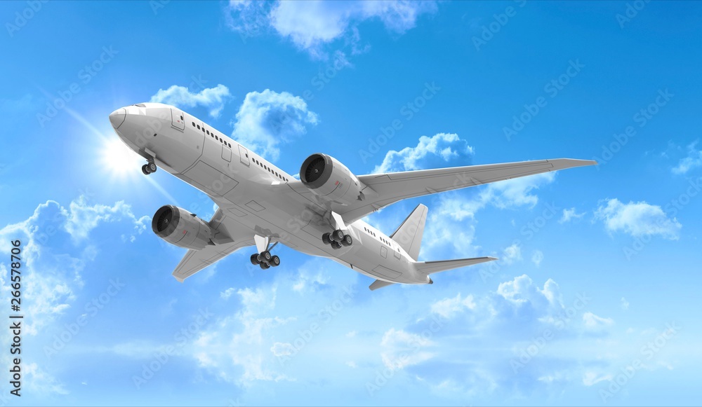 Obraz premium Airplane isolated on Sky 3D Rendering