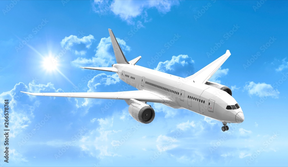 Obraz premium Airplane isolated on Sky 3D Rendering