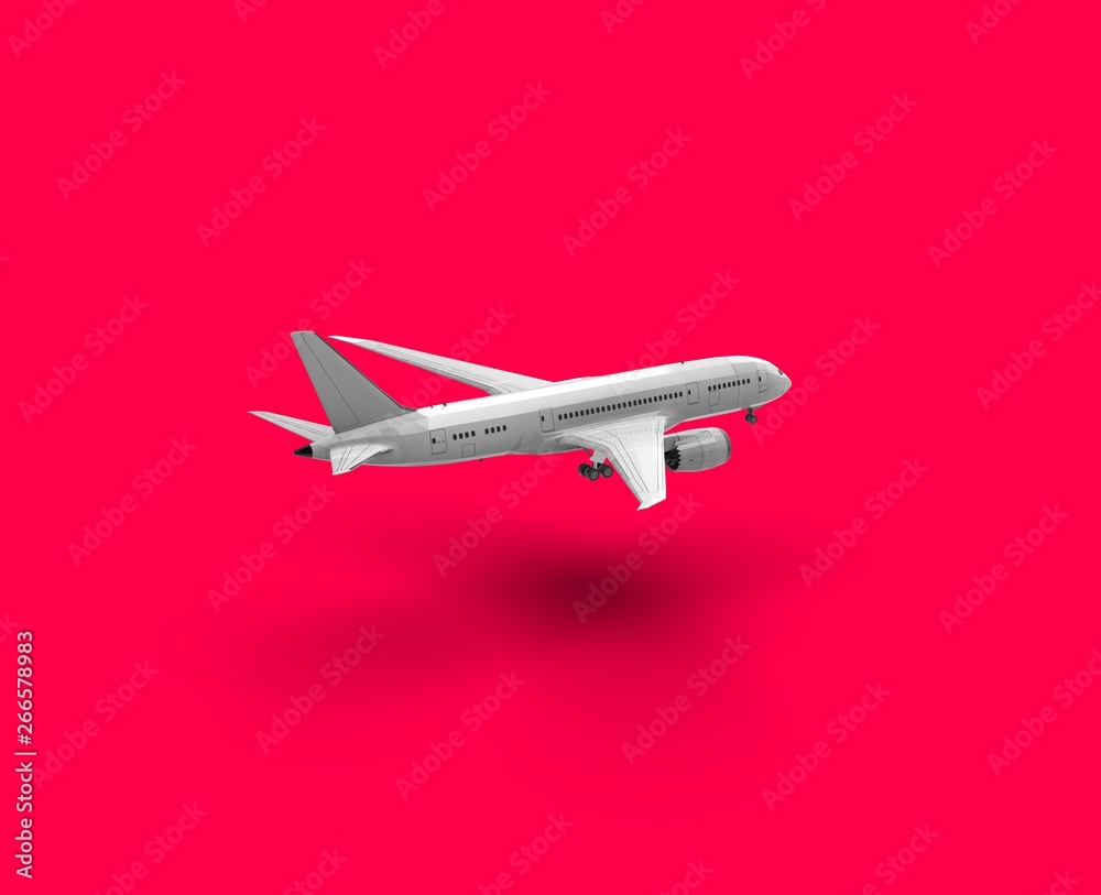Airplane isolated on Red 3D Rendering