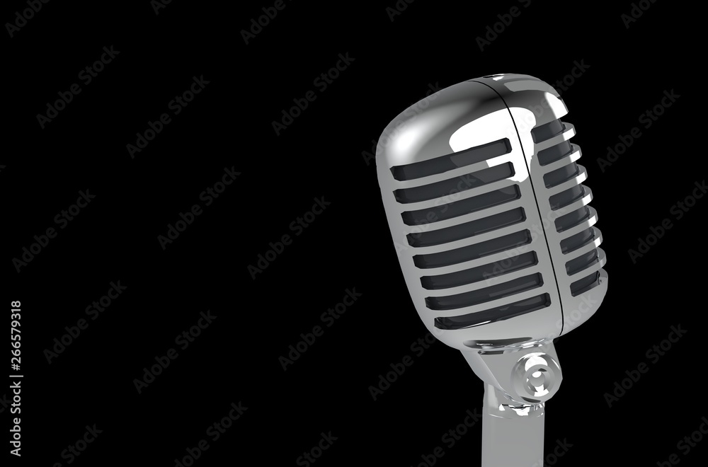 Fototapeta premium Microphone on Black Background 3D Rendering