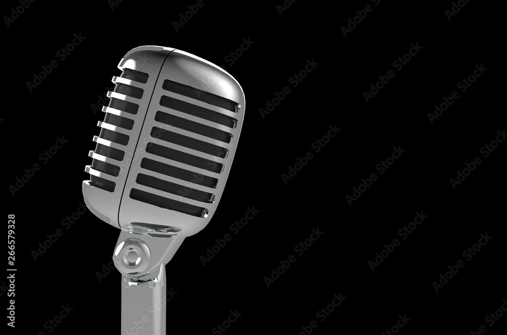Microphone on Black Background 3D Rendering Microphone on Black Background 3D Rendering