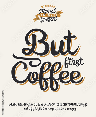 But first Coffee. 3D script typeface. Lettering print on sticker or clothes.