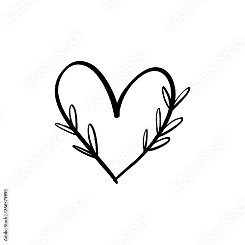 Floral line heart logo minimalistic vector clip art. Design element for florist, flower shop, cosmetics products and more