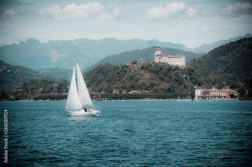 Sailing boats on the Lake Maggiore in a sunny day