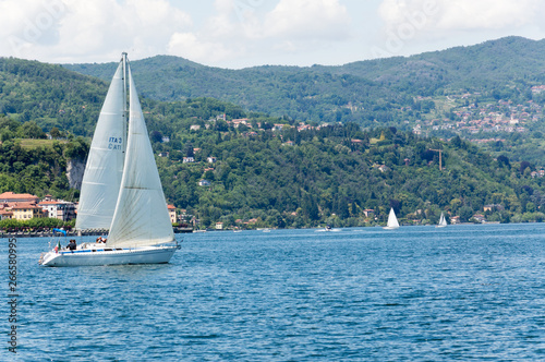 Sailing boats on the Lake Maggiore in a sunny day