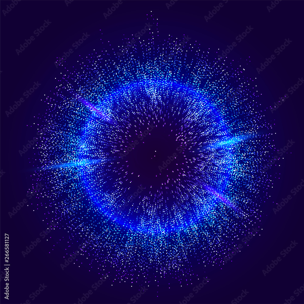 Burst color vector background. Dot liquid flow 3d design illustration. Geometric dynamic particles explosion concept