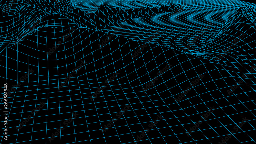 Naklejka premium Abstract vector wireframe landscape. Abstract mesh background. Polygonal mountains. Vector illustration.