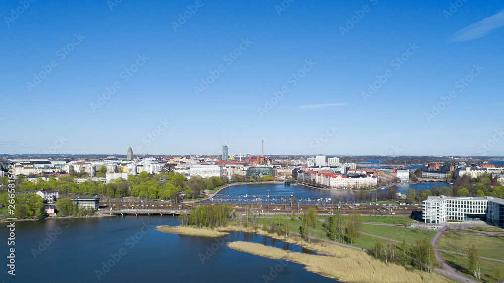 Scenic summer aerial panorama of the Helsinki city, Finland