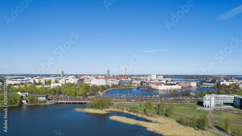 Scenic summer aerial panorama of the Helsinki city, Finland