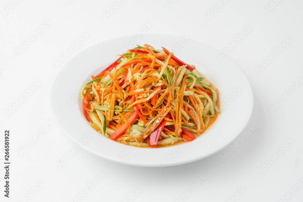 salad with vegetables on plate isolated