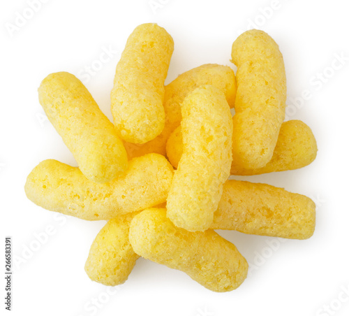 Heap of corn sticks on a white. The form of the top.