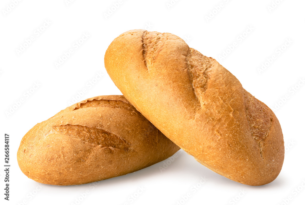 Two loaves bread close-up on a white background. Isolated. Two loaves bread close-up on a white background. Isolated.