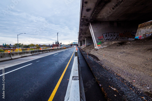Construction on the Turcot Interchange showing the new lanes of route 136 on the left and the elevated 720 to the right, Montreal, Quebec