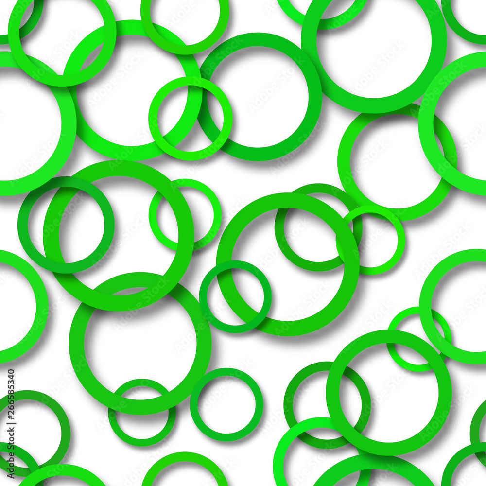 Abstract seamless pattern of randomly arranged green rings with soft shadows on white background Abstract seamless pattern of randomly arranged green rings with soft shadows on white background