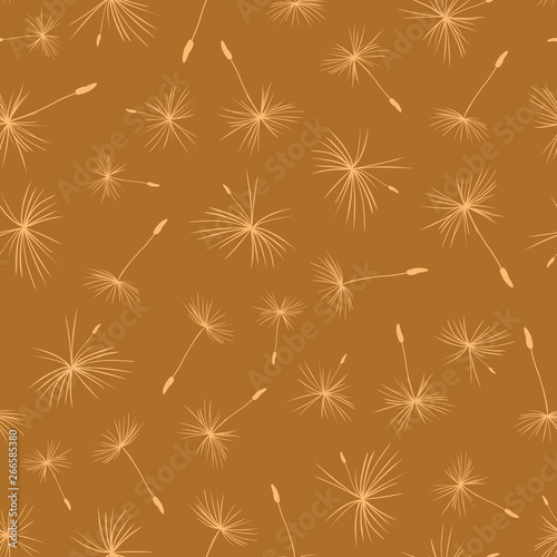 Dandelion seeds on brown background seamless vector pattern