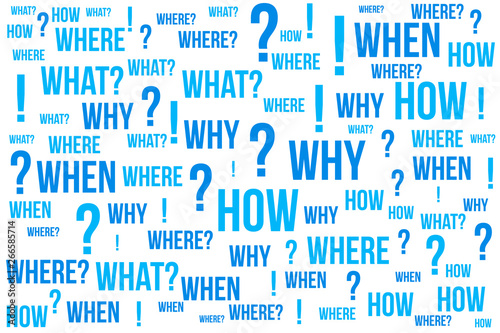 Question mark - Questions whose answers are considered basic in information gathering or problem solving, word cloud background