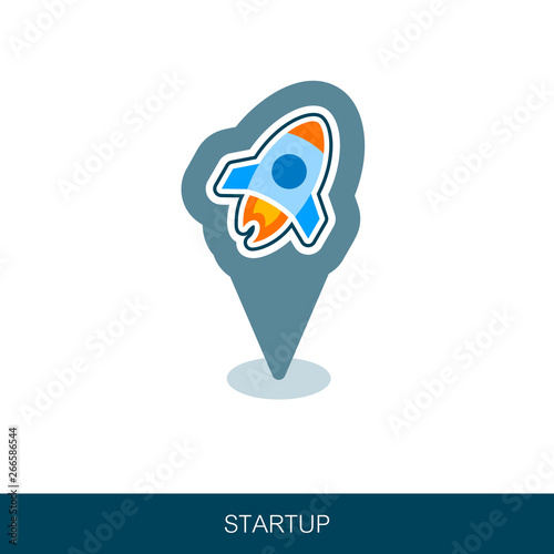 Start up pin map icon. Startup business rocket