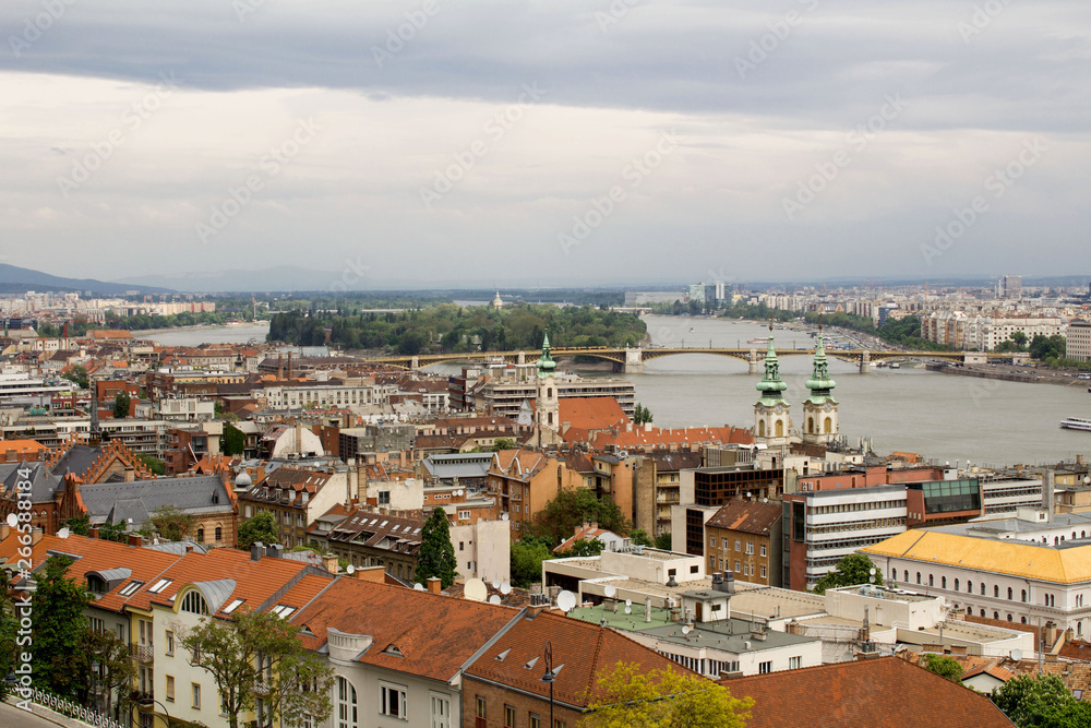 Panoramic view of the city, river and  island.Budapest. Hungary.