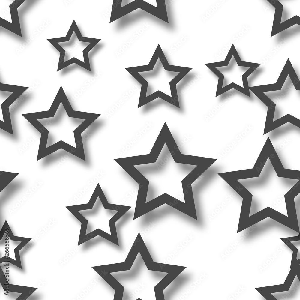 Abstract seamless pattern of randomly arranged black stars with soft shadows on white background Abstract seamless pattern of randomly arranged black stars with soft shadows on white background