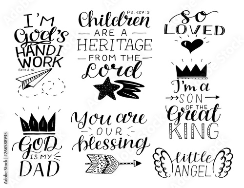 Set of 7 hand lettering baby quotes So loved, , You are our blessing. God is my Dad.
