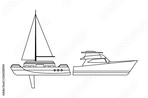 Sailboat ship marine travel and yatch black and white