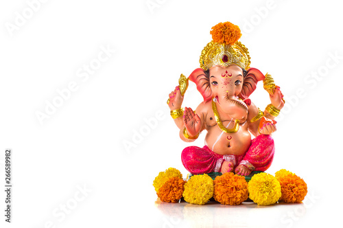 Hindu God Ganesha. Ganesha Idol on white background. photo