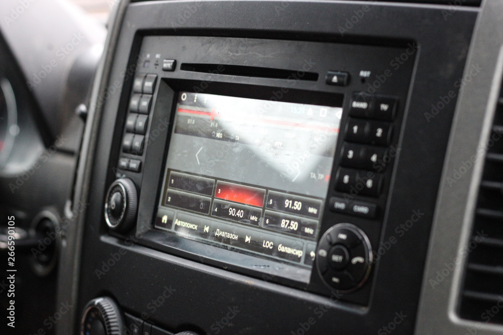 The tape recorder in the car. Music in the car and navigation. Buttons on the radio The tape recorder in the car. Music in the car and navigation. Buttons on the radio