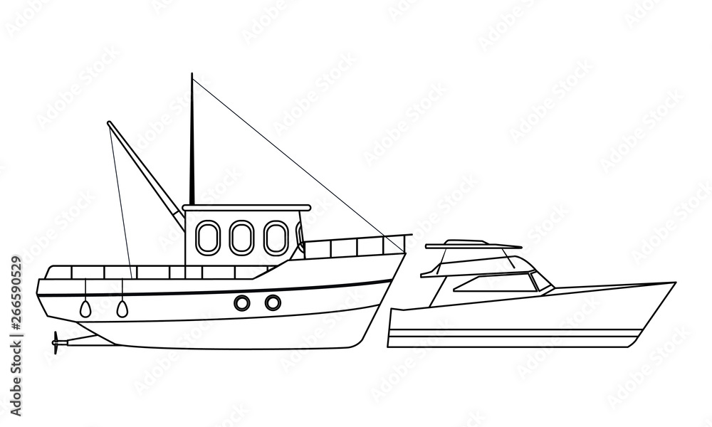 Fishing boat sea travel and yatch black and white Fishing boat sea travel and yatch black and white