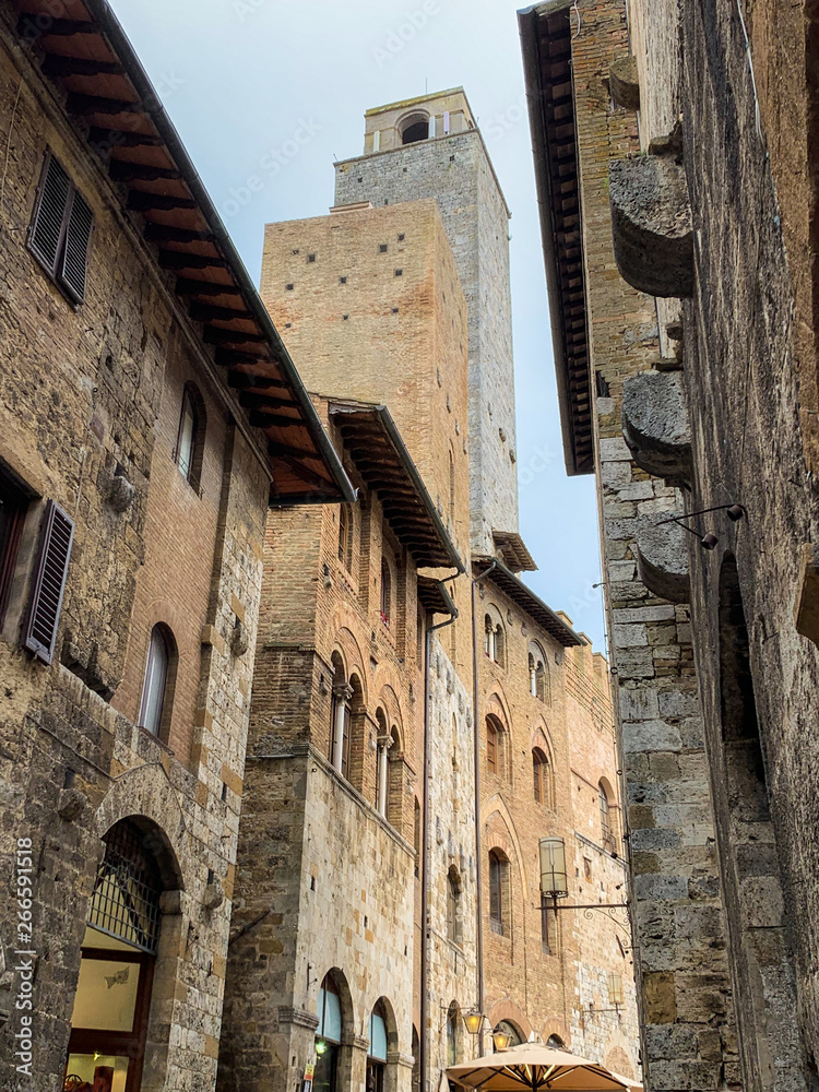 San Gimignano, an Italian medieval village with characteristic stone towers.