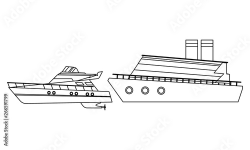 Luxury yatch fast sea travel cruiseship black and white