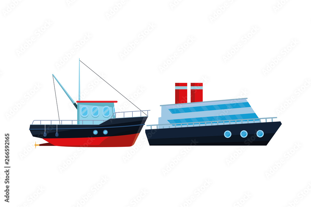 Fishing boat sea travel and cruiseship Fishing boat sea travel and cruiseship