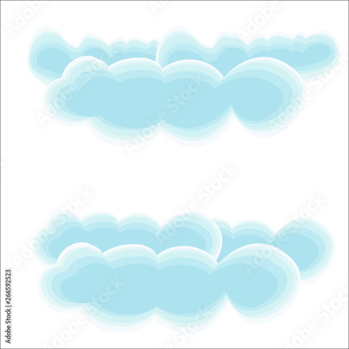 Light air clouds. Blue cartoon clouds fly in the clear sky. Suitable for children s fairy tales. Vector illustration