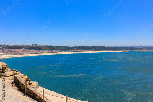 Amazing Landscape view of North Beach  Praia do Norte  and the city  Nazare  Portugal 