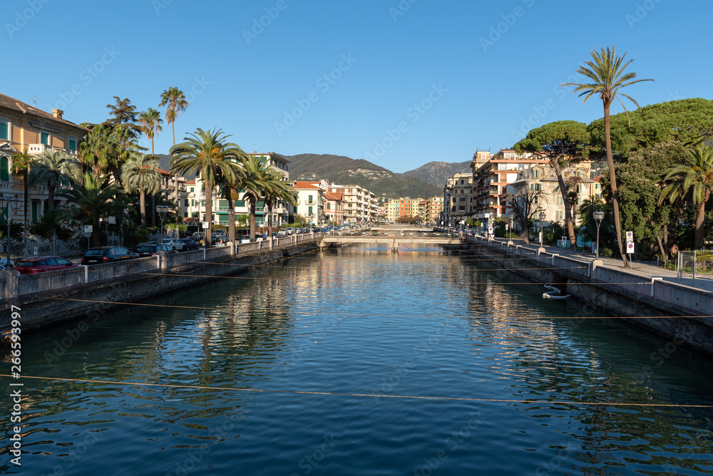 River channel at centre of Rapallo town, Italy
