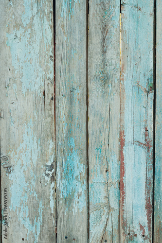 Vintage turquoise texture, old wooden background from horizontal boards © demzp