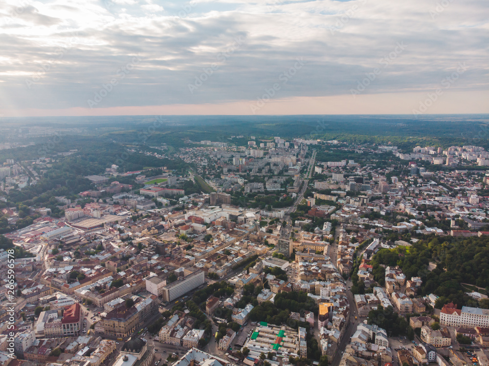 aerial view old european city with red roofs