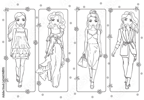 Coloring Book Of Girls In Romantic Dresses