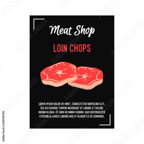 Vector loin chops - farm meat. Black poster, banner