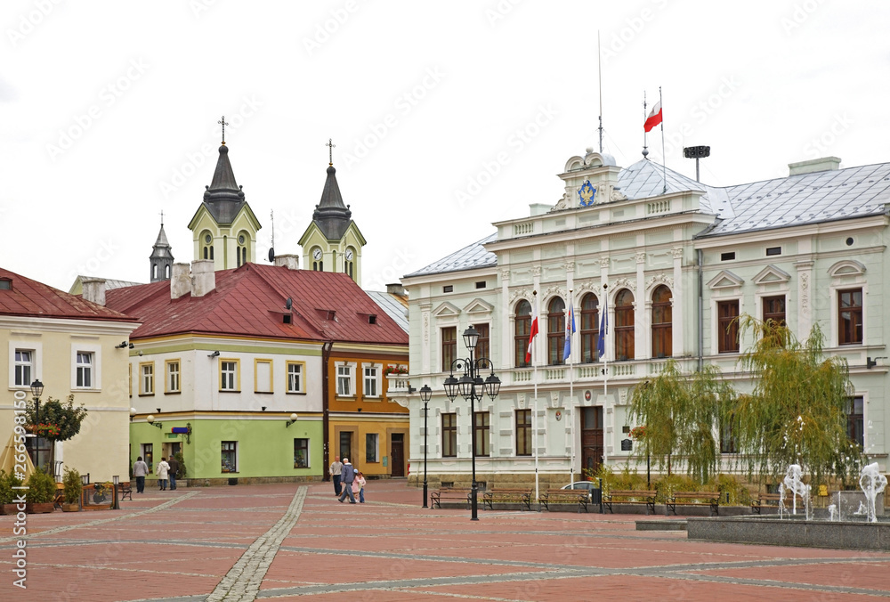 Market square in Sanok. Subcarpathian voivodeship. Poland