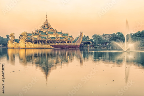 Lac Kandawgyi in Yangon city with the famous Karaweik palace