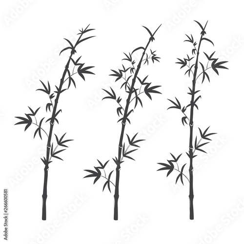 set of black silhouette of a bamboo stalk with leaves. isolated on white background © pal1983