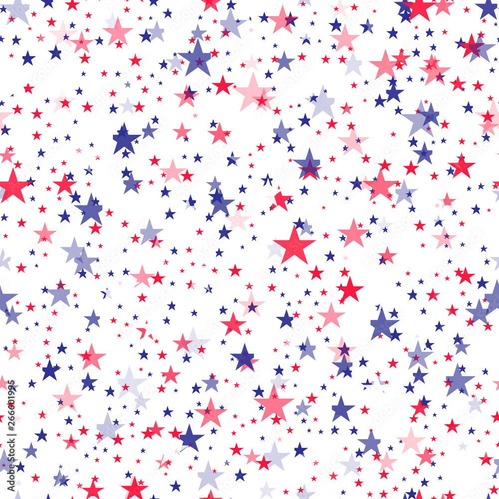 Seamless pattern with blue and red stars. Vector