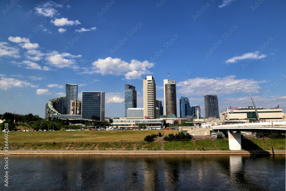 View of the modern part of the city from the river. View of the modern part of the city from the river.