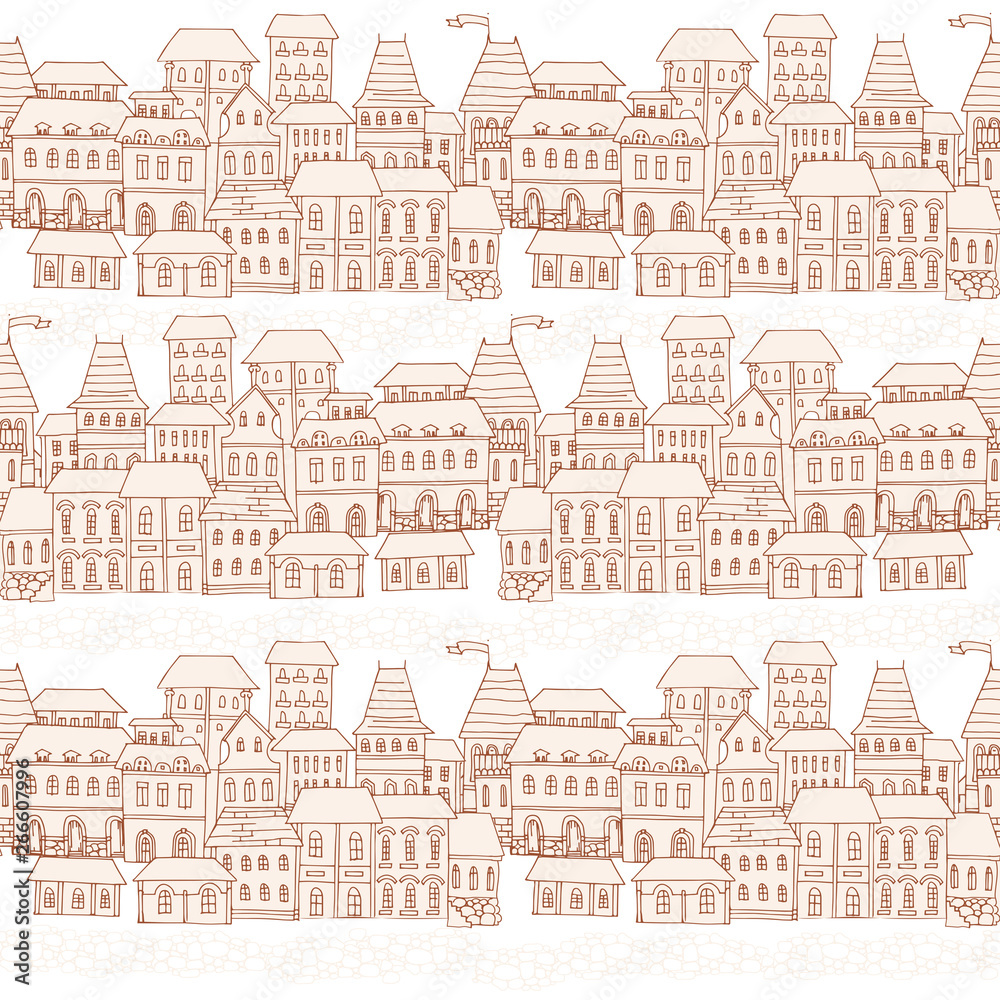 Seamless background with houses and trees