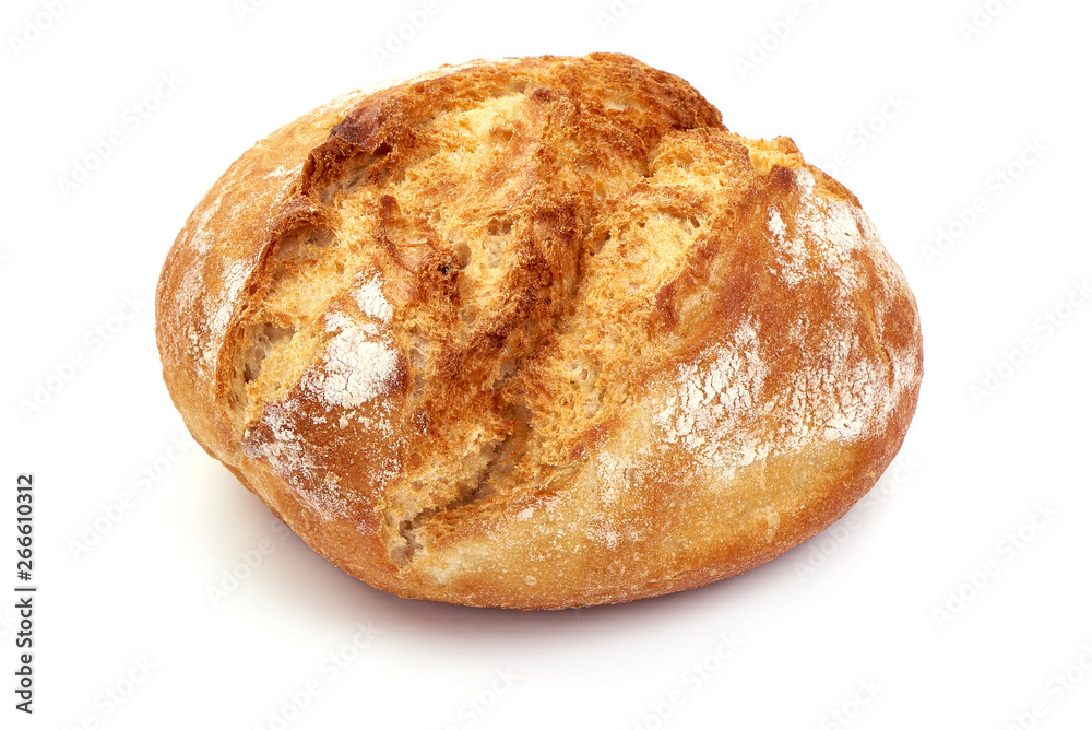 Freshly baked round homemade bread, Healthy nutrition, close-up, isolated on white background Freshly baked round homemade bread, Healthy nutrition, close-up, isolated on white background